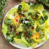 Vegetable salad with fresh kale and broccoli microgreens, lettuce, corn salad, pomegranate, orange, avocado and edibe flowers